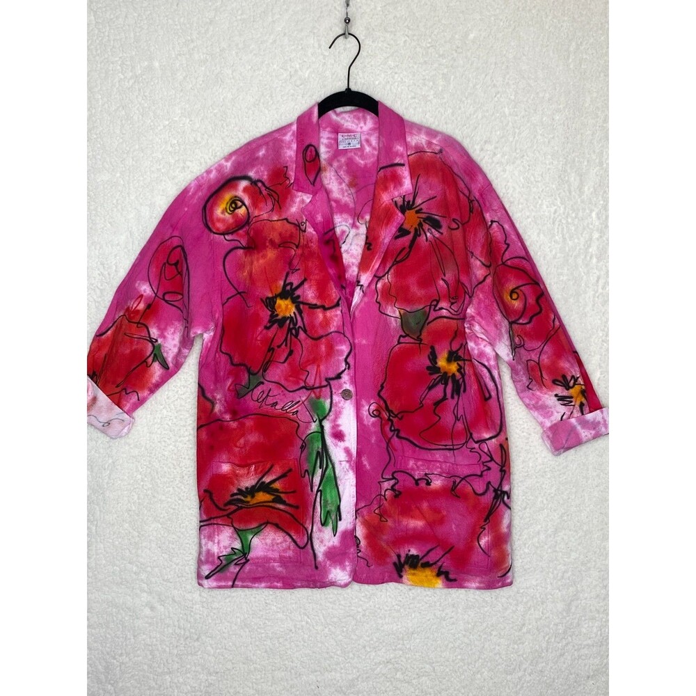 CMC Color‎ Me Cotton Art to Wear Pink Jacket Large Made USA Artsy Painted Blazer